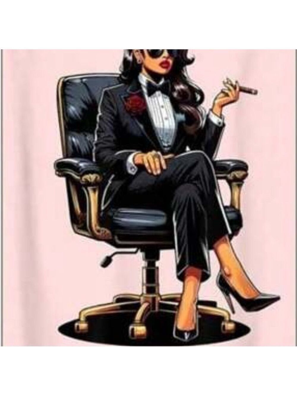 Stylish Woman in Black Suit Art Print tshirt design